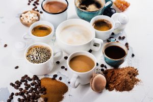 cups of different kinds of coffee